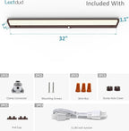 LED Under Cabinet Lighting Motion Sensored Hardwired with Built-in Dimmer, 32 Inch 16W Dimmable 5 Color 2700/3000/3500/4000/5000K, Linkable Eyes Care for Kitchen, Counter, ETL Listed, Bronze