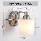 Brushed Nickel Milk Glass Wall Sconces, 1 Pack Hardwired Indoor Wall Light Fixtures for Living Room, Hallway, Bedroom, Ceramic E26 Sockets (Bulbs Not Included)