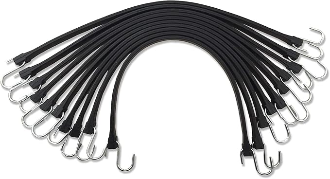 21" Rubber Bungee Cords with Hooks, Heavy Duty EPDM Bungee Cord with 150% Max Stretch, Heavy Duty Bungee Straps for Securing Tarps, Canvases, Cargo, Motorcycle, Weatherproof, Pack of 10