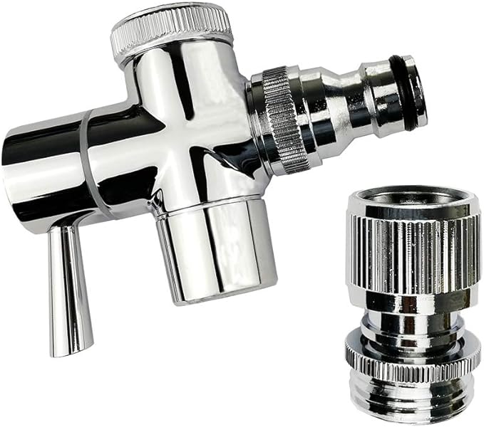 Brass Faucet Diverter Valve with Quick Connection, Faucet Diverter Valve From Sink To Garden Hose/Shower Hose, Washing Machine/Dishwasher,for Bathroom/Kitchen (chrome)