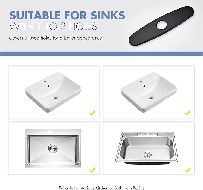 Faucet Cover Plate, Stainless Steel Deck Plate for Kitchen Sink Faucet Single Hole or Bathroom Faucet 1-3 Hole Faucet Hole Cover Round 10 Inch (Matte Black)