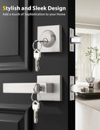 6 Pack Brushed Nickel Keyed Alike Front/Exterior Door Lever with Single Cylinder Deadbolt, Square Entry Door Knob Lock Set with Deadbolt Combination Sets, for Entrance/Front and Office Doors