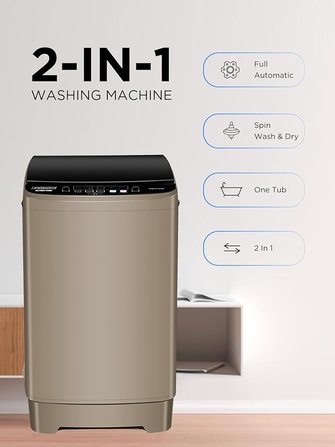 17.7 lbs Full-Automatic Washing Machine with LED Display, Laundry Washer with Drain Pump, 10 Wash Programs 8 Water Levels Washer & Spinner for Home, Apartment, Dorms, Gold
