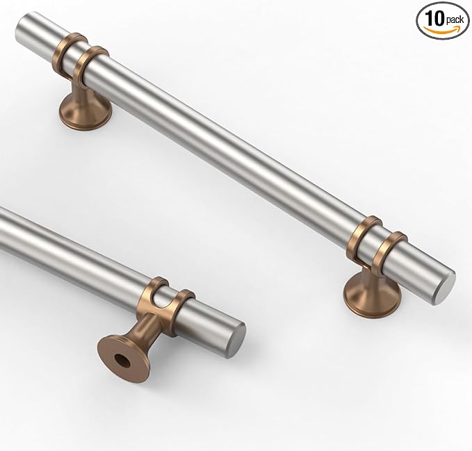 Asidrama 10 Pack 5 Inch(128mm) Brushed Satin Nickel and Champagne Bronze Kitchen Cabinet Handles, Cabinet Pulls Kitchen Cabinet Hardware Cupboard Handles Drawer Pulls