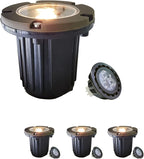MALORY Brass Top Cover Landscape Well Lights, (4.6''H) 12V Low Voltage Outdoor In Ground Lights,Landscape Lighting for Pathway, Driveway and Garden 4-Pack with MR16 Bulb (Flat Top)