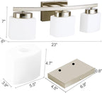 3 Light Bathroom Vanity Light Over Mirror, Modern Brushed Nickel Vanity Lights with Milky Glass Shade, 23 inches Vanity Lighting Fixtures for Bathroom Lighting