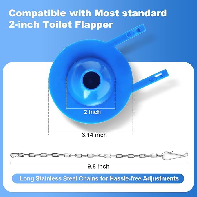 Weslymoo 2 Pack Toilet Flapper Replacement Kit，2 Inch Flapper for Toilet Tank with 4 Long Stainless Chains Compatible with Most Toilets Toilet Stopper，Long Lasting Rubber Easy to Install