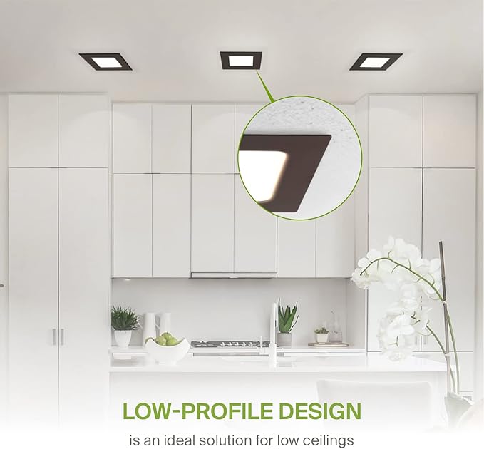 ASD 6 Pack LED Square Recessed Lighting 4 Inch, 5 CCT 2700K-5000K, 12W 50W Eqv, Ultra Thin Dimmable Ceiling Lights with J Box, Canless Wafer Downlight, Slim Panel, UL Energy Star, Oil-Rubbed Bronze