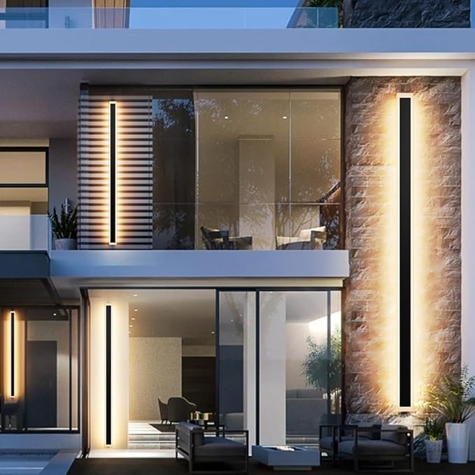 Aipsun Outdoor Wall Sconces 39.4in LED Modern Porch Patio Wall Light Fixture 1 Pack Black Exterior Wall Lights 30W Long Strip Frosted White Acrylic 3000K for House Living Room Corridor