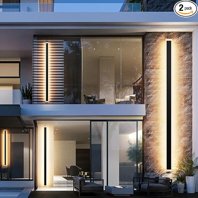 Aipsun 2 Packs Porch Wall Lights 55W 78.7 inch Long Strip Modern Outdoor Wall Light Fixture, Black Wall Mount Lighting Sconce Exterior Lights Wall Sconce 3000K for House Living Room Corridor