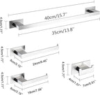 4-Pieces Bathroom Hardware Accessories Set, Towel Rack Towel Bar Toilet Paper Holder Towel Hook Self Adhesive Stainless Steel Towel Rack Set for Bathroom Wall Mounted, Brushed Nickel, 16 Inch