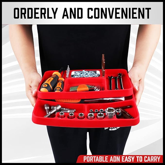 SEDY Premium Silicone Tool Tray, Automotive Non-Slip Flexible Silicone Tool Trays, Tool Organizer | 2 Piece Multi Purpose Mats with Magnetic Small parts Tray