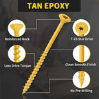 Wood Screws 3-1/2 Inch, FIXLINK Deck Screws #10 x 3-1/2", 310 PCS, Epoxy Coated, T25 Star Bit Above 1500 Hour Salt Spray Coating Outdoor Decking Screws Excellent Rust Resistant for Wood Fence, Tan