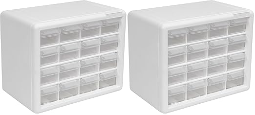 Akro-Mils 16-Drawer Plastic Drawer Storage Cabinet for Garage Organization, Beads, Makeup Organizer, Building Bricks Storage, Teacher Toolbox, 10-1/2-Inch W x 6-1/2-Inch D x 8-1/2-Inch H, 10116 White