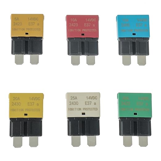 5A 10A 15A 20A 25A 30A DC 12V-14V Auto Reset Circuit Breaker ATC/ATO Low Profile T1 Mini Blade Fuses Breakers for Car Trucks Marine Boat RV Solar and More,2 Pack