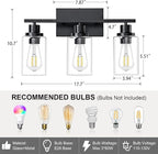 3 Light Bathroom Light Fixtures Black Vanity Light Over Mirror Modern Farmhouse Wall Lighting Sconces Rustic Industrial Wall Lamp for Bathroom, Bedroom, Living Room E26 Socket with Glass Shade