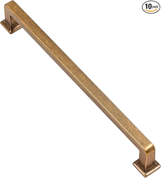 Alzassbg 10 Pack Antique Brass Cabinet Pulls, 7-1/2 Inch(192mm) Hole Centers Cabinet Handles Square Kitchen Hardware for Cabinets AL3046AE