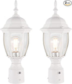 LIT-PaTH Dusk to Dawn Outdoor Post Lighting Fixture Pole Lantern, E26 Medium Base Max 60W, Aluminum Housing Plus Glass, Bulb Not Included (White, 2-Pack)