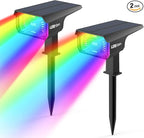 Solar Outdoor Lights,40 LEDs Color Changing RGB Solar Landscape Path Lights,USB & Solar Powered Multicoloured Spotlights,14 Colors Auto Cycling Spotlights for Yard,Garden,2 Pack