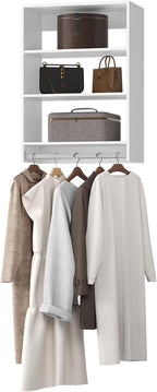 Medium Double Hanging Closet Unit, Modular Closet System, Wood Closet System Organizer with Storage for Walk In Closets, Clothing Rack Closet for Hanging Clothes, Bedroom, White, 28.5"W