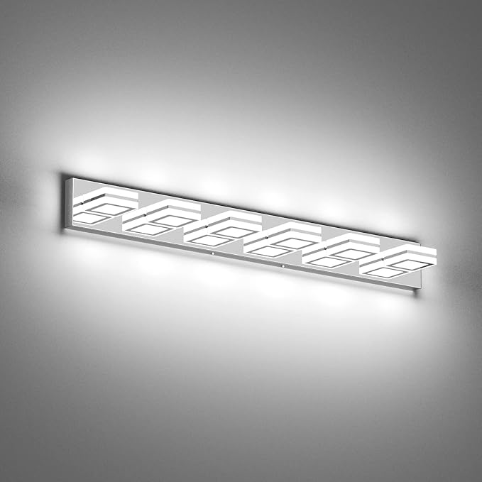 Ralbay Modern 6 Light Vanity Light Chrome Bathroom Vanity Lighting Fixtures Over Mirror Acrylic Up and Down Chrome Bathroom Wall Mounted Lights