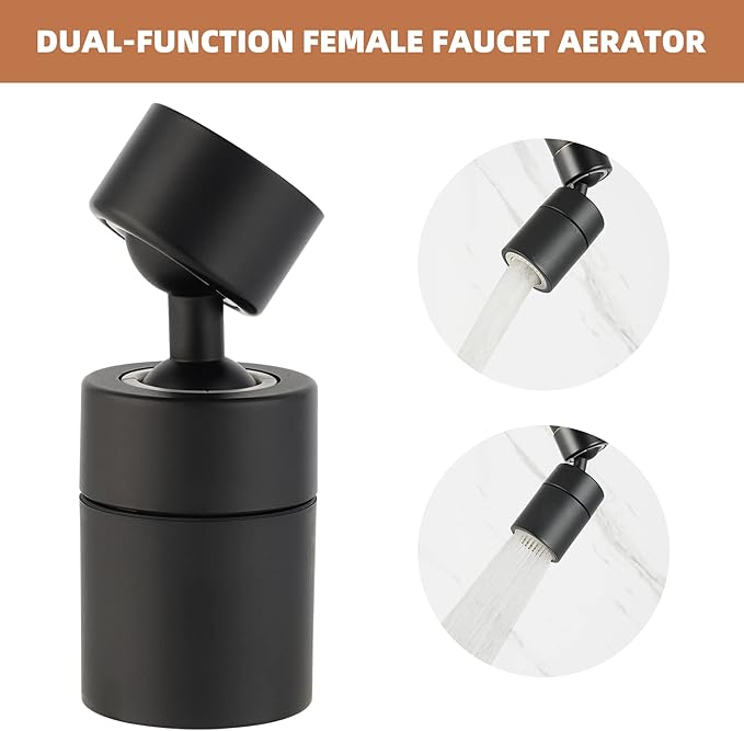 Hibbent Dual-function Female Faucet Aerator, NSF/ANSI/CAN 61 Certified Rotate Kitchen Sink Aerator Sprayer CUPC Certification 360° Swivel Sink Sprayer Attachment-55/64"-27UNS Female Thread-Matte Black