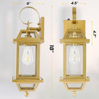 Gold Porch Light 2-Pack, Rustic Outdoor Wall Sconces with Clear Glass, 18' Enclosed Bottom Aluminum Exterior Wall Sconces for Exterior House ETL Listed