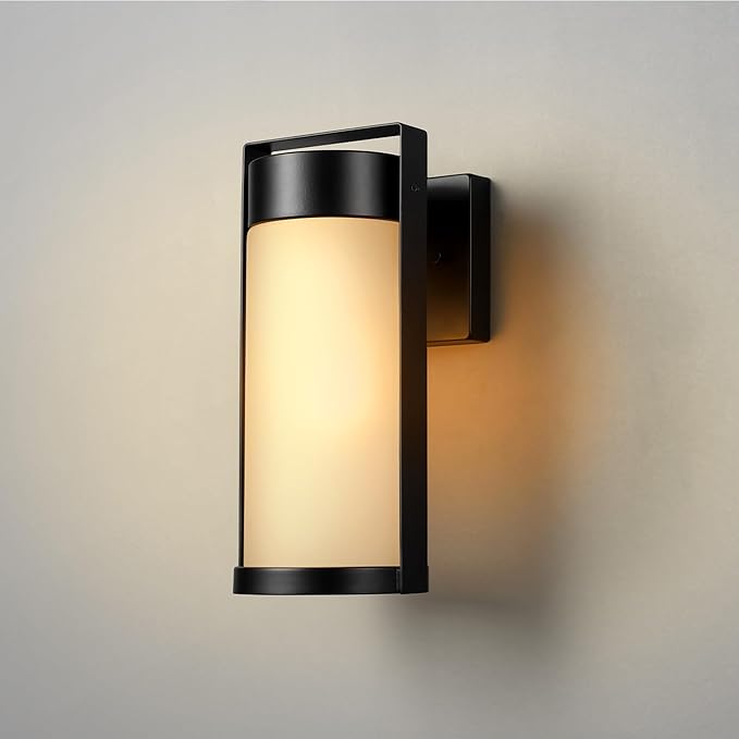 GLOBE Electric 60000165 1-Light Outdoor Wall Sconce, Matte Black, Frosted Glass