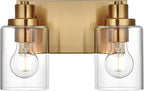 2 Light Bathroom Vanity Lights Brushed Brass Bathroom Lighting Fixtures over Mirror with Clear Glass Shade, Vintage Gold Vanity Light For Bathoom, Modern Bathroom Wall Vanity Lighting Fixtures