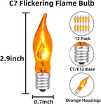 12 Pack C7 Orange Flickering Flame Light Bulbs, 1W 120V E12 Flame Replacement Bulbs for String Lights, Great for Indoor Outdoor Patio Garden Home Party Christmas Halloween Decorations
