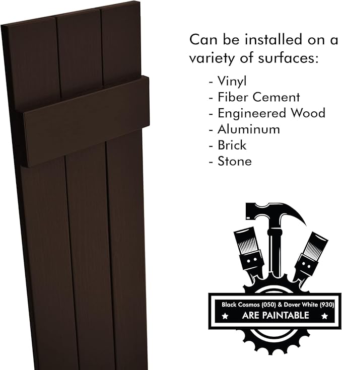 Board & Batten Vinyl Shutters (1 Pair) | 11"x75" (3-Board) - Coffee Bean | Exterior Window Shutters | Includes Mounting Hardware | Simple Installation | Made in USA