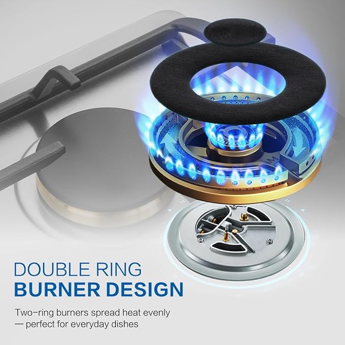 ROBAM G513 Gas Cooktop 30", Premium 5-Burner Design with 20,000 BTU Turbo Heat Wok Burner, Seamless Stainless Steel Finish, Brass Burners, Dual Fuel for Modern Kitchens