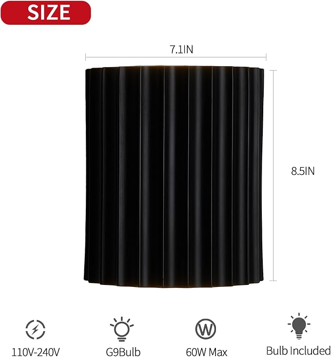 Black Gypsum Modern LED Wall Sconces Wall Lighting Set of 2, Indoor Hardwired Walls Mount Light Fixtures Up Down Lamp for Hallway Bedroom Living Room Dining Room【Bulbs Included】