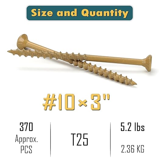 WELLOCKS Deck Screws, Wood Screws, Tan, Superior Rust Resistant, Epoxy Coated, Above 1000 Hour Salt Spray Coating T25 Torx Star Bit Included for Outdoor Wood Fence (5.2LBS Tan, #10×3")