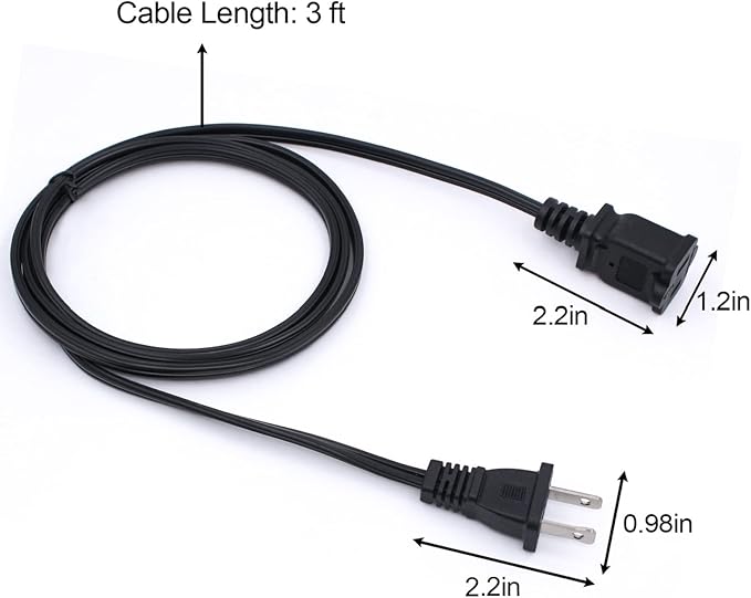 3 Ft Extension Cord,2-Pack Short Power Cord Black,US Male/Female Power Cable for NEMA 1-15P to NEMA 1-15R, UL Listed for Christmas Lights,Small Extension Cord