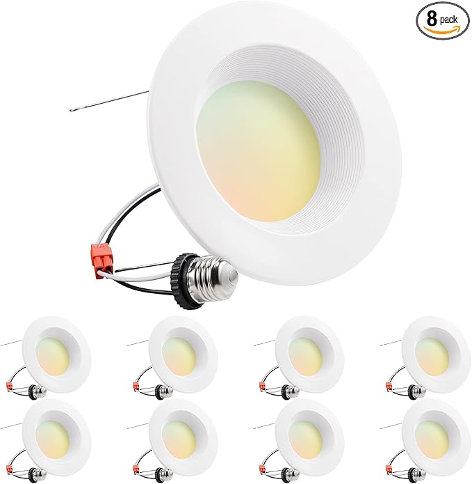 TORCHSTAR 8-Pack 5CCT 6 Inch LED Recessed Lighting Retrofit Downlight, Aluminum Anti-Glare Deep Baffle Trim, 1200LM 15W=120W, CRI90 Dimmable Remodel Can Lights, JA8 ETL, 2700K3000K3500K4000K5000K