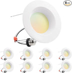 TORCHSTAR 8-Pack 5CCT 6 Inch LED Recessed Lighting Retrofit Downlight, Aluminum Anti-Glare Deep Baffle Trim, 1200LM 15W=120W, CRI90 Dimmable Remodel Can Lights, JA8 ETL, 2700K3000K3500K4000K5000K