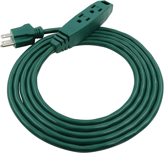 Clear Power 16 Gauge 3Prong Cords (3 Outlets, Green, 9 ft)