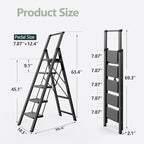 WOA WOA 5 Step Ladder for 10 Feet High Ceiling, Lightweight Foldable Ladder with Non-Slip Wide Pedals, Step Stool with Safe Handrail, Space Saving for Home, Kitchen, Indoor & Outdoor 300lbs - Black