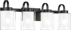TENGXIN 4-Light Bathroom Light Fixtures, Matte Black Vanity Lights Over Mirror, Farmhouse Wall Sconces with Dual Glass Shade, Modern Wall Lamp for Bathroom Hallway Living Room Cabinet,TXVLBK03