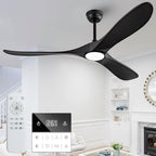 60 Inch Black Ceiling Fans with Lights and Dimmable Mordern, Outdoor Ceiling Fan with Lights High CFM Quiet 3 Blades Propeller Wood Ceiling Fan for Patio,Porch,Farmhouse,Gazebo