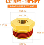 GASHER 10Pcs Brass Reducer Hex Bushing 1/2" NPT Male x 1/8" NPT Female, Brass Threaded Pipe Fitting With Sealant