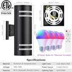 KIZON Smart Porch Lights 2 Pack, Modern Dusk to Dawn Outdoor Wall Lights Color Changing, Dimmable RGB Exterior Sconce Up and Down Light, Outside Lights for House Garage, Works with Alexa, ETL Listed