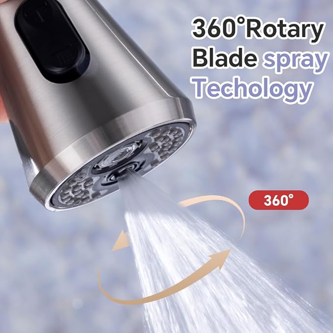 Universal Kitchen Faucet Replacement Pull Down Sprayer with 3-Spray Modes & 16 Adapters - Compatible with Moen, Kohler, and Delta and Sink Faucets (Brushed Nickel)