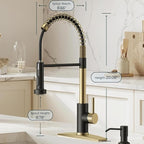 Smart Touch On Kitchen Faucet, 3 Modes Pull Down Sprayer, Sensor Activated, Ceramic Disc Valve, 360-Degree Rotation, 1 or 3 Hole Deck Plate. 10-Year Warranty. (KW-62GR, Brushed Gold/Black)