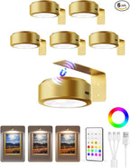 EZVALO Picture Lights for Wall, 2000mAh Rechargeable Battery Magnetic Poster Lights with 3 Color Temps & 12 RGB, Remote Dimmable Timer Painting Light, Wall Decor Light for Art Display, Frame (6 Pack)