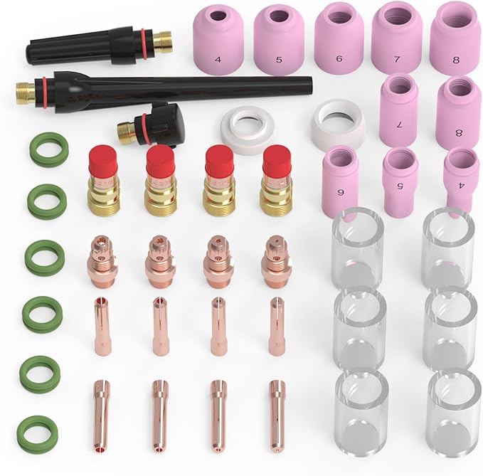 TOOLIOM 49PCS TIG Welding Torch Accessories Kit Stubby Gas Lens Glass Cup Ceramic Cup Back Cap Kit for WP-17/18/26