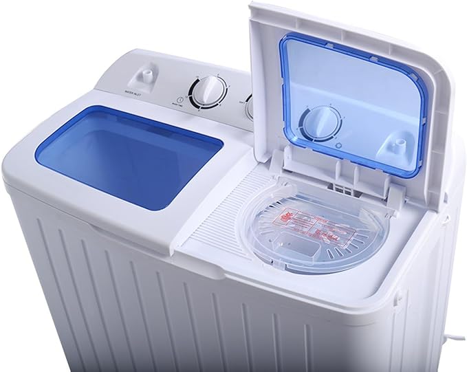 Giantex Portable Mini Compact Twin Tub Washing Machine 20lbs Washer Spain Spinner Portable Washing Machine, Blue+ White