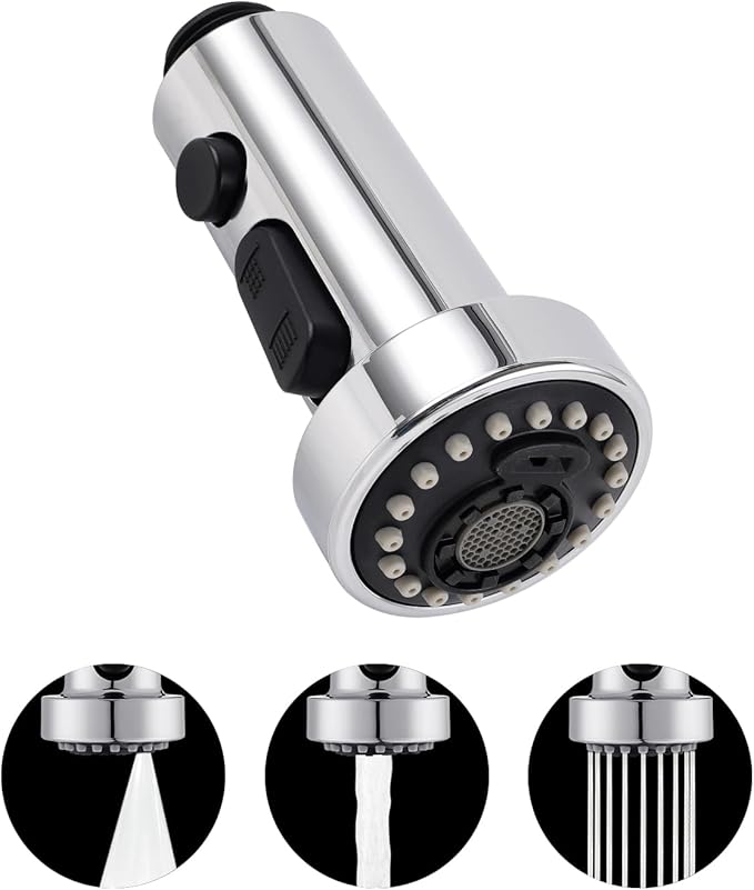 Hibbent Kitchen Faucet Head Replacement, Pull Down Sink Spray Nozzle with 3 Function, G1/2 or 13/16 Inch Male Connector (Only for G1/2 Connector, Chrome)