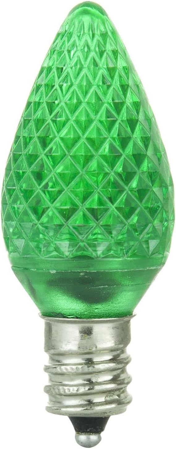Sunlite 41289 LED C7 Holiday Decorative Light Bulb, 0.4 Watts, E12 Candelabra Base, Faceted Christmas-Lights; Nightlight, Green and Red Combo 24 Count
